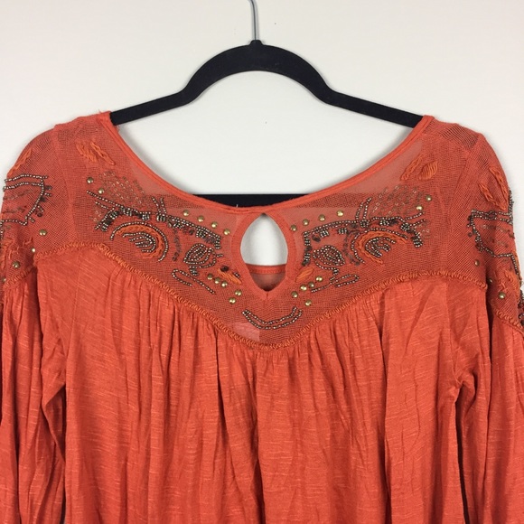 Free People Yummy Slub Beaded Embroidered Blouse - Picture 6 of 6
